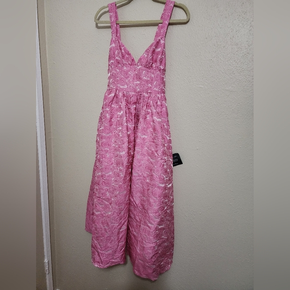 Lulus Rudra Pink Floral Jacquard A-Line Backless Midi Dress S Wedding Party Prom - Picture 7 of 12